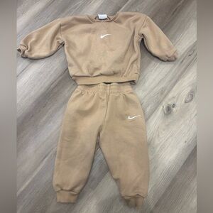 Nike Kids Tan Jogger Set with White Swoosh
